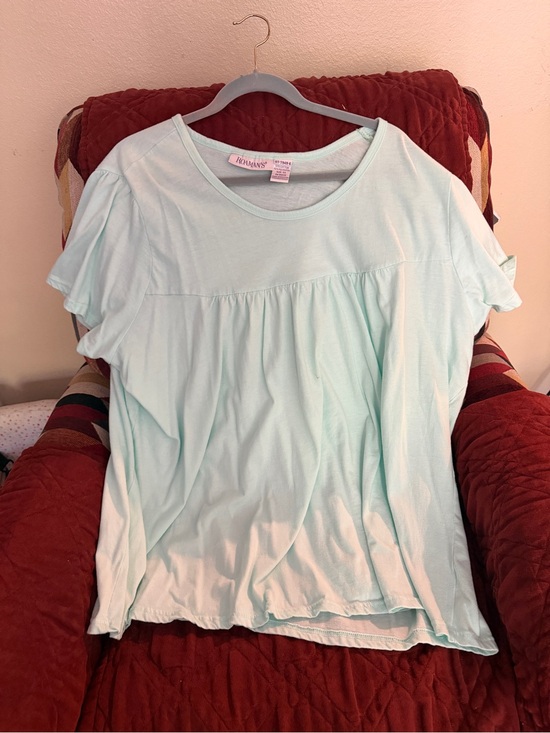 Roaman's Tops - Roaman's Mint Short Sleeve Ruffle Yoke Top